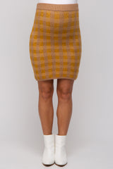 Camel Plaid Fuzzy Knit Fitted Maternity Skirt