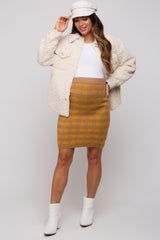 Camel Plaid Fuzzy Knit Fitted Maternity Skirt