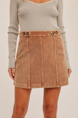 Camel Washed Corduroy Mini Skirt