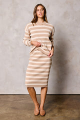 Taupe Striped Rib Knit Maternity Skirt