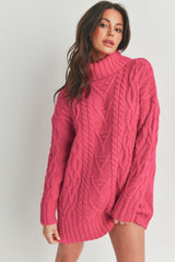 Fuchsia Knit Turtleneck Sweater Dress