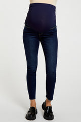 Navy Blue Raw Hem Crop Skinny Maternity Jeans