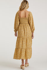 Yellow Floral Smocked Long Sleeve Maternity Maxi Dress