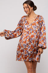 Rust Printed Long Sleeve Maternity Dress