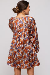 Rust Printed Long Sleeve Maternity Dress