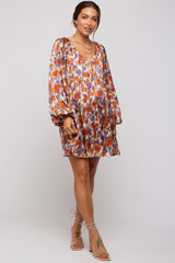 Rust Printed Long Sleeve Maternity Dress