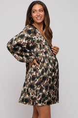 Olive Printed Long Sleeve Maternity Dress