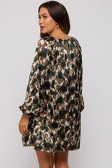 Olive Printed Long Sleeve Maternity Dress