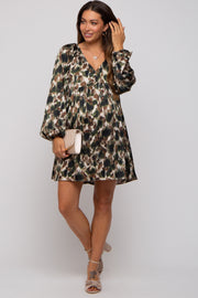 Olive Printed Long Sleeve Maternity Dress