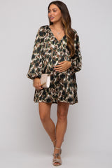 Olive Printed Long Sleeve Maternity Dress