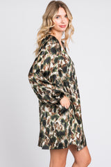 Olive Printed Long Sleeve Dress