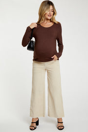 Cream Corduroy Raw Hem Maternity Pants