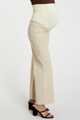 Cream Corduroy Raw Hem Maternity Pants