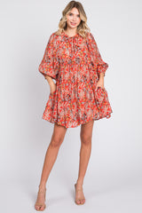 Orange Floral 3/4 Sleeve Maternity Dress