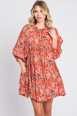 Orange Floral 3/4 Sleeve Dress