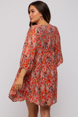 Orange Floral 3/4 Sleeve Maternity Dress