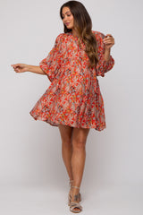 Orange Floral 3/4 Sleeve Maternity Dress