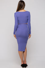 Violet Ribbed Maternity Crop Top Midi Skirt Set