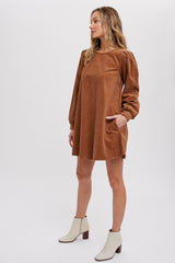 Camel Corduroy Mini Dress