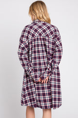 Navy Plaid Button Down Oversize Mini Shirt Dress