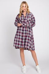 Navy Plaid Button Down Oversize Mini Shirt Dress