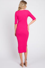 Fuchsia Ribbed Knit Midi Dress