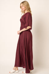 Wine Smocking Detail Maxi Dress