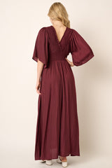 Wine Smocking Detail Maxi Dress