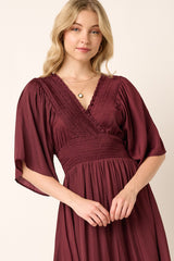 Wine Smocking Detail Maxi Dress