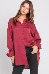 Red Satin Textured Stripe Button Down Maternity Top