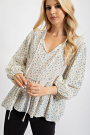 Blue Floral Printed Cotton Gauze Tunic