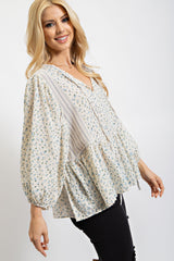 Blue Floral Printed Cotton Gauze Tunic