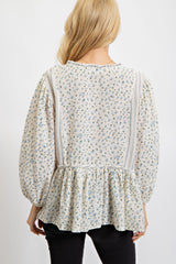 Blue Floral Printed Cotton Gauze Tunic