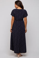 Navy Printed High-Low Hem Maternity Wrap Dress