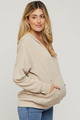 Cream Ribbed Hooded Wrap Long Sleeve Maternity Top