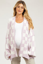 Lavender Checkered Oversized Maternity Cardigan