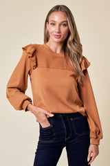 Camel Ruffle Shoulder Top