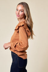 Camel Ruffle Shoulder Top