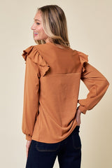 Camel Ruffle Shoulder Top