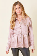 Rose Peplum Satin Shirt Jacket