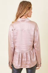 Rose Peplum Satin Shirt Jacket