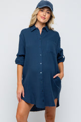 Navy Blue Gauze Button Down Maternity Dress