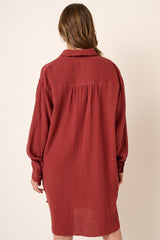 Burgundy Gauze Button Down Dress