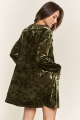 Olive V Neck Long Sleeve Velvet Dress