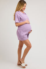 Lavender Sweater Knit Front Button Maternity Romper