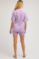 Lavender Sweater Knit Front Button Maternity Romper