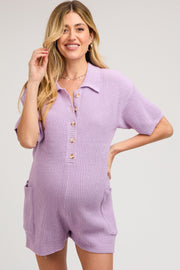 Lavender Sweater Knit Front Button Maternity Romper