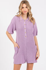 Lavender Sweater Knit Front Button Romper