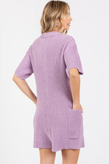 Lavender Sweater Knit Front Button Romper