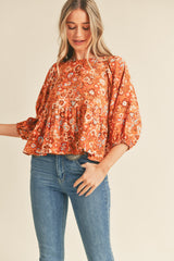 Caramel Floral Print Babydoll Top